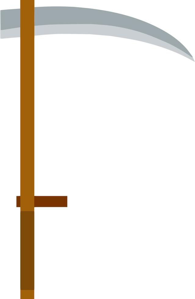 Village scythe. Wooden tool with blade. Mowing grass. Symbol of the rural harvest. Cartoon flat illustration on white background vector