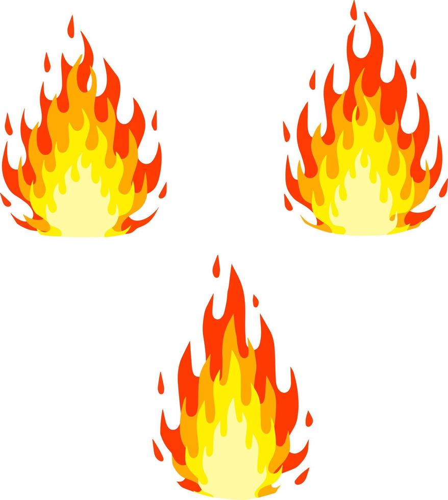 Red flame set. Fire element. Part of the bonfire with the heat. vector
