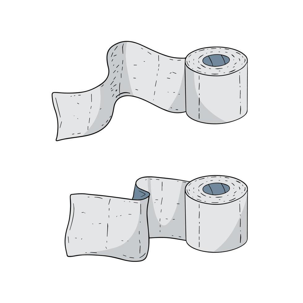 Set of toilet paper. Bath element. White cartoon object. Several rolls of paper towels on white background. Doodle sketch vector