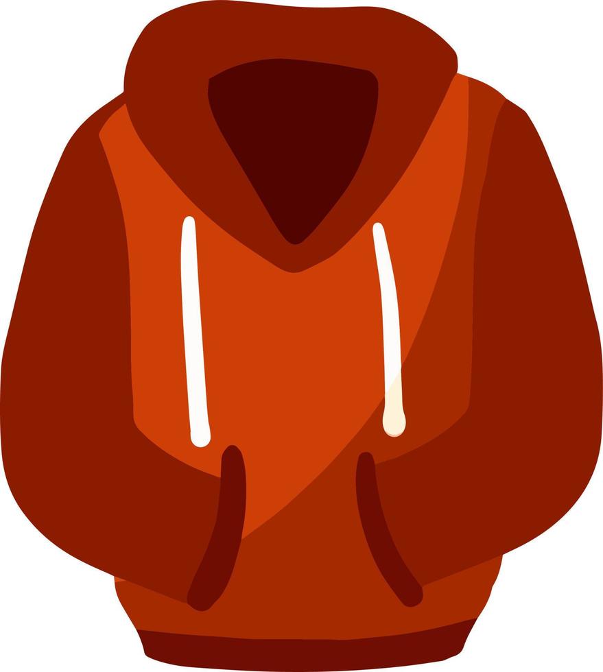 Hoodie with hood. Red Warm clothing. Sweatshirt with handles. Cartoon flat illustration vector