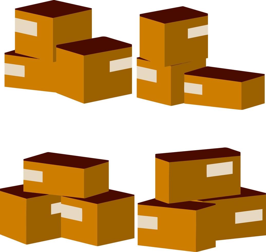 Set of parcels in cardboard boxes. vector