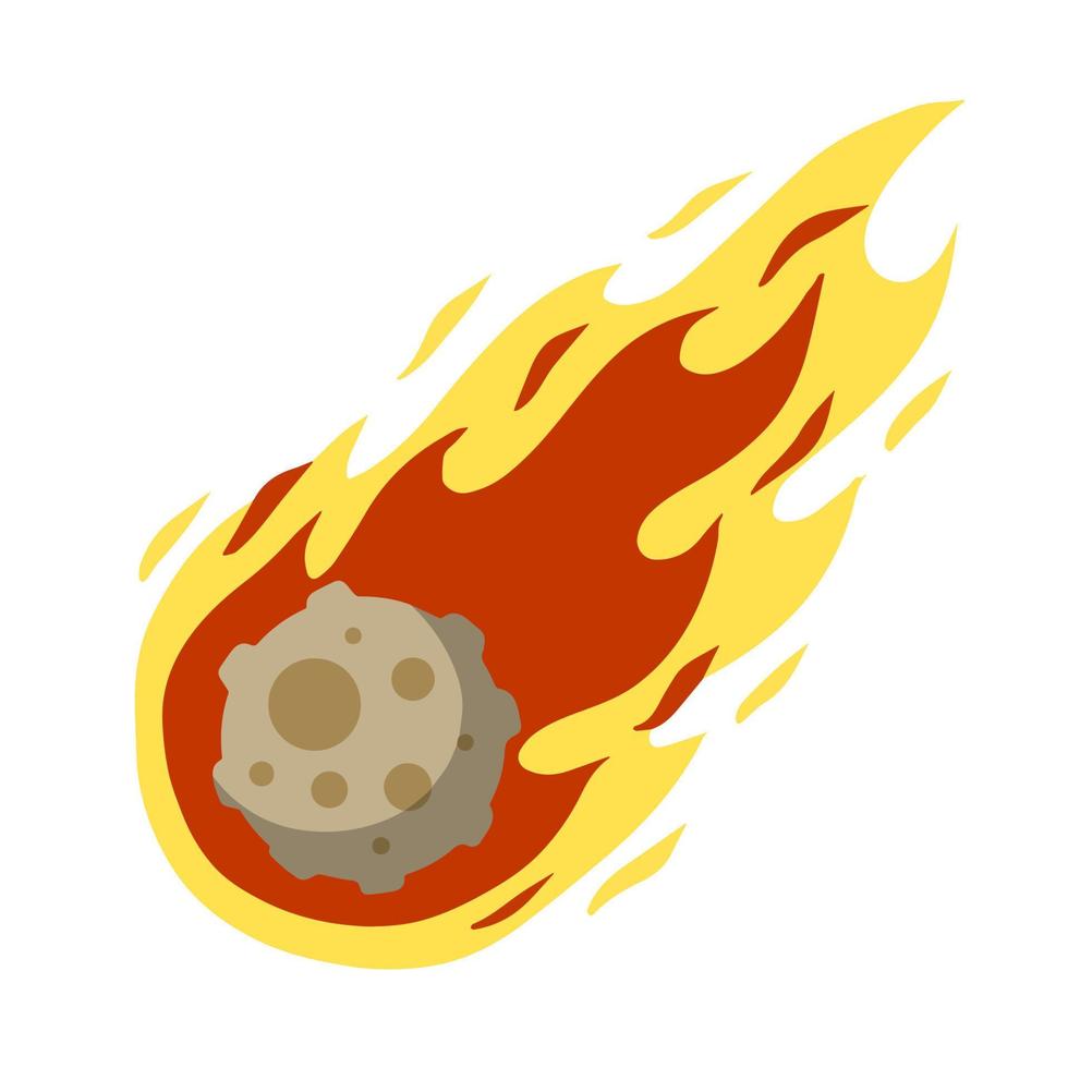 Meteor with trail of fire. Celestial object vector