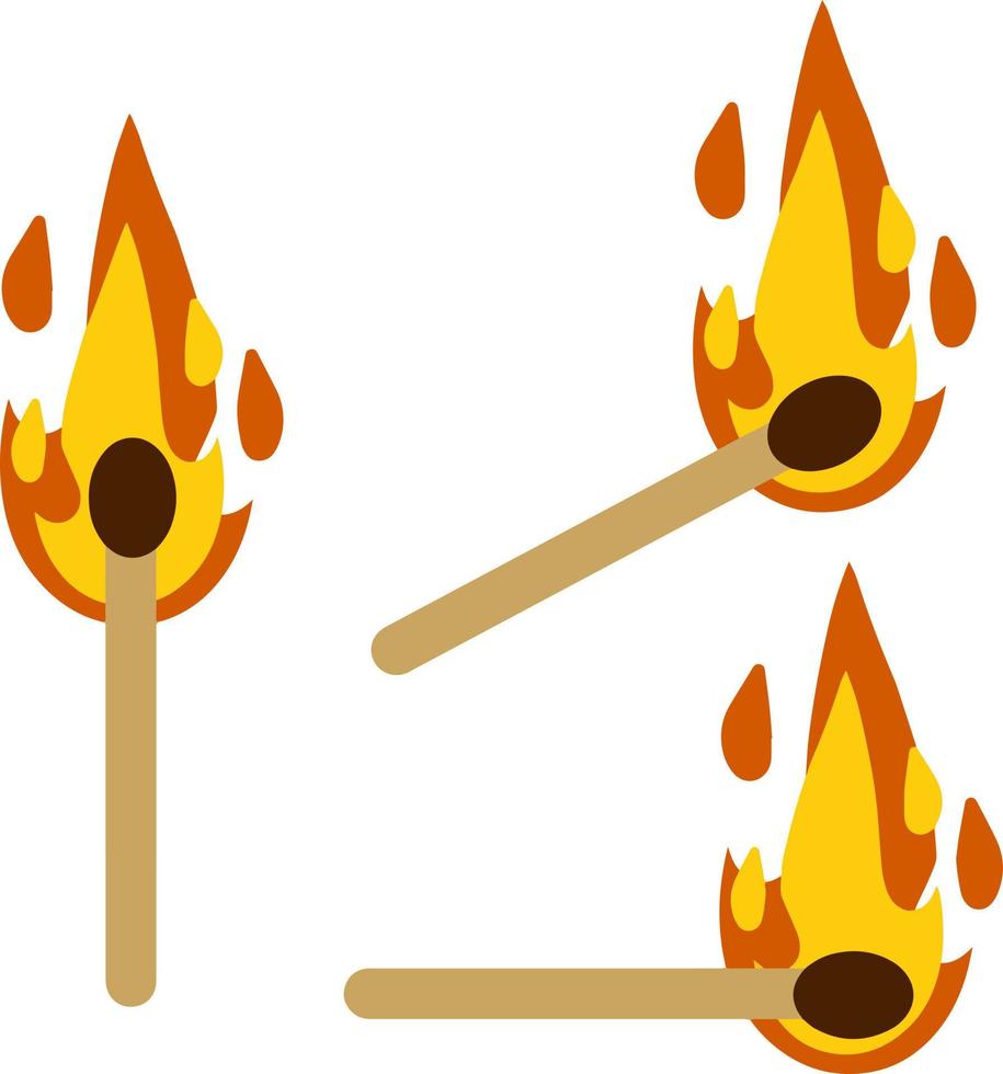 Burning match. Flaming stick for ignition. Flat cartoon vector