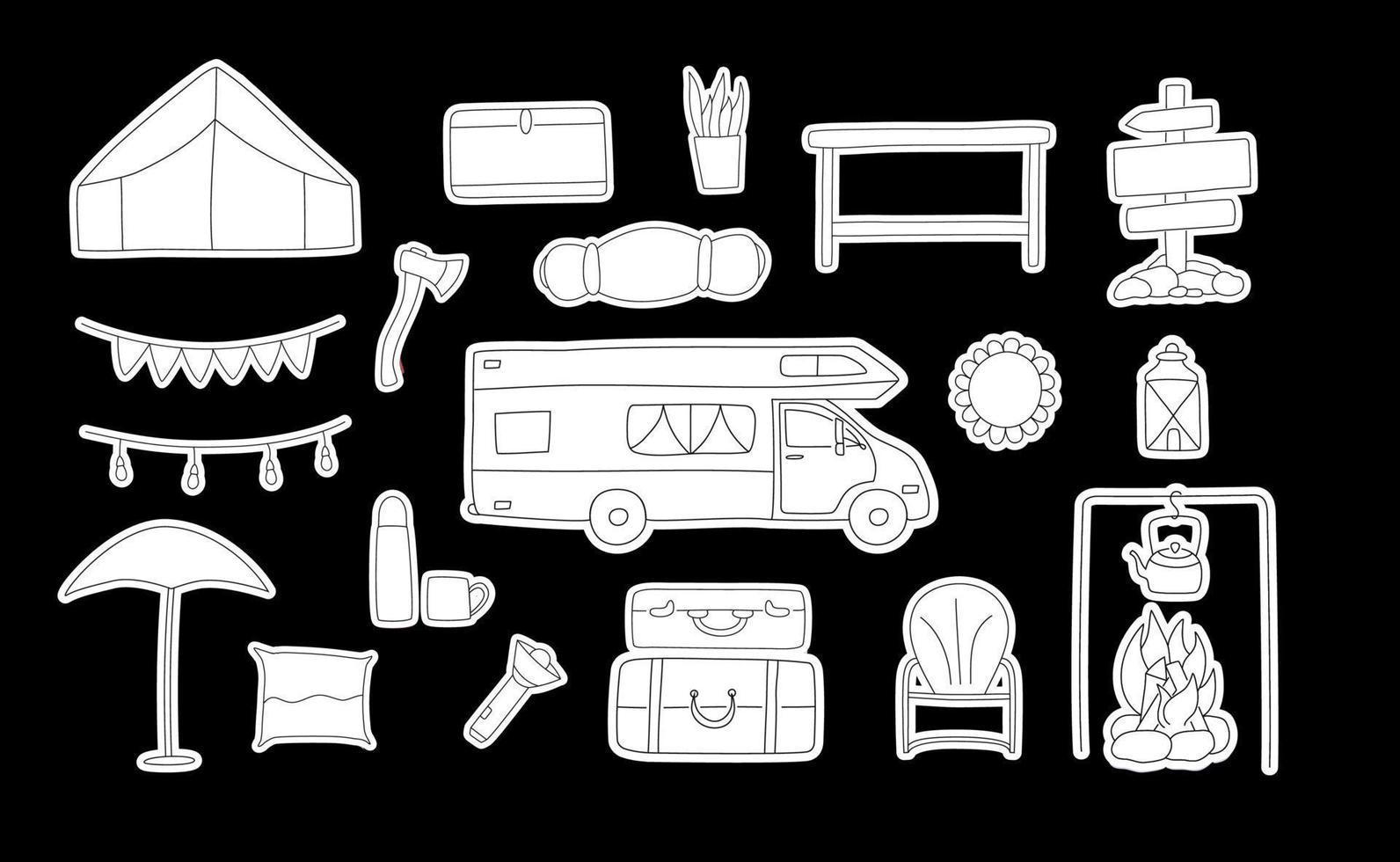 Set of vector hand drawn flat colourful illustrations