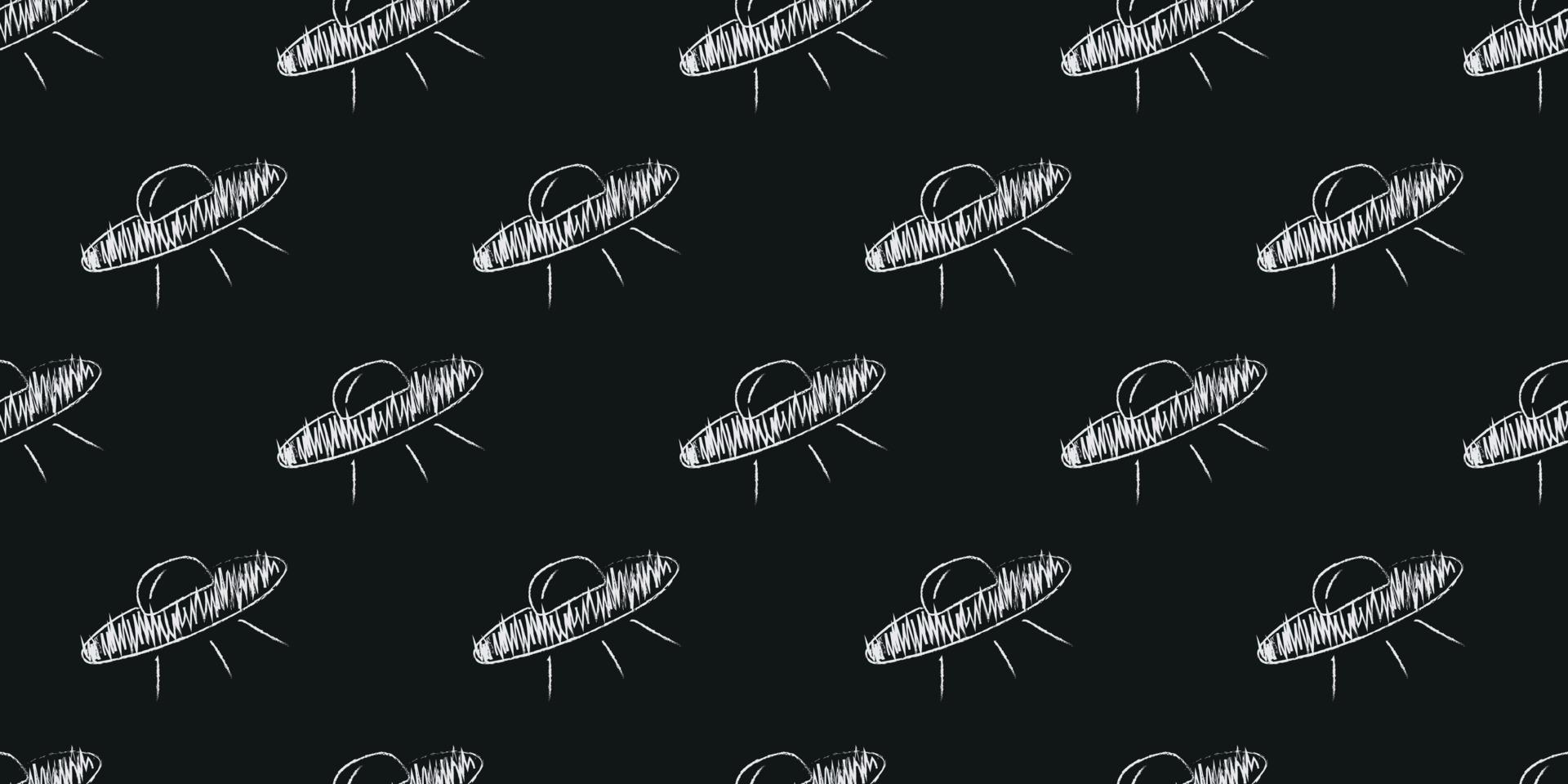 Doodle space seamless pattern in childish style. Hand drawn abstract ufo. Black and white. vector
