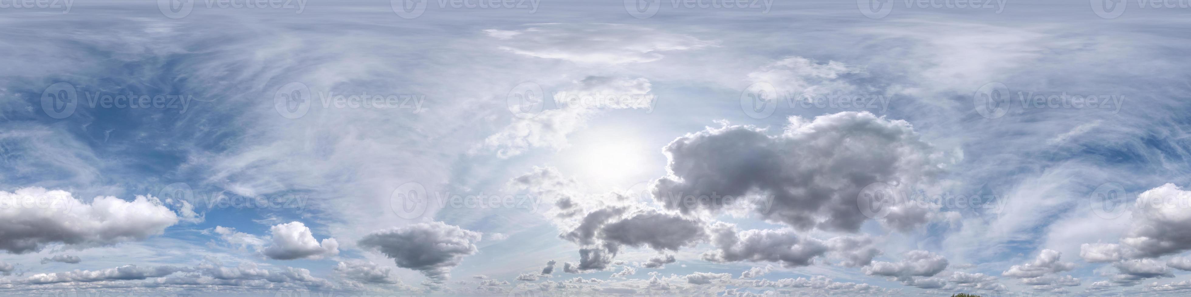 clear blue sky with white beautiful clouds. Seamless hdri panorama 360 degrees angle view  with zenith for use in 3d graphics or game development as sky dome or edit drone shot photo