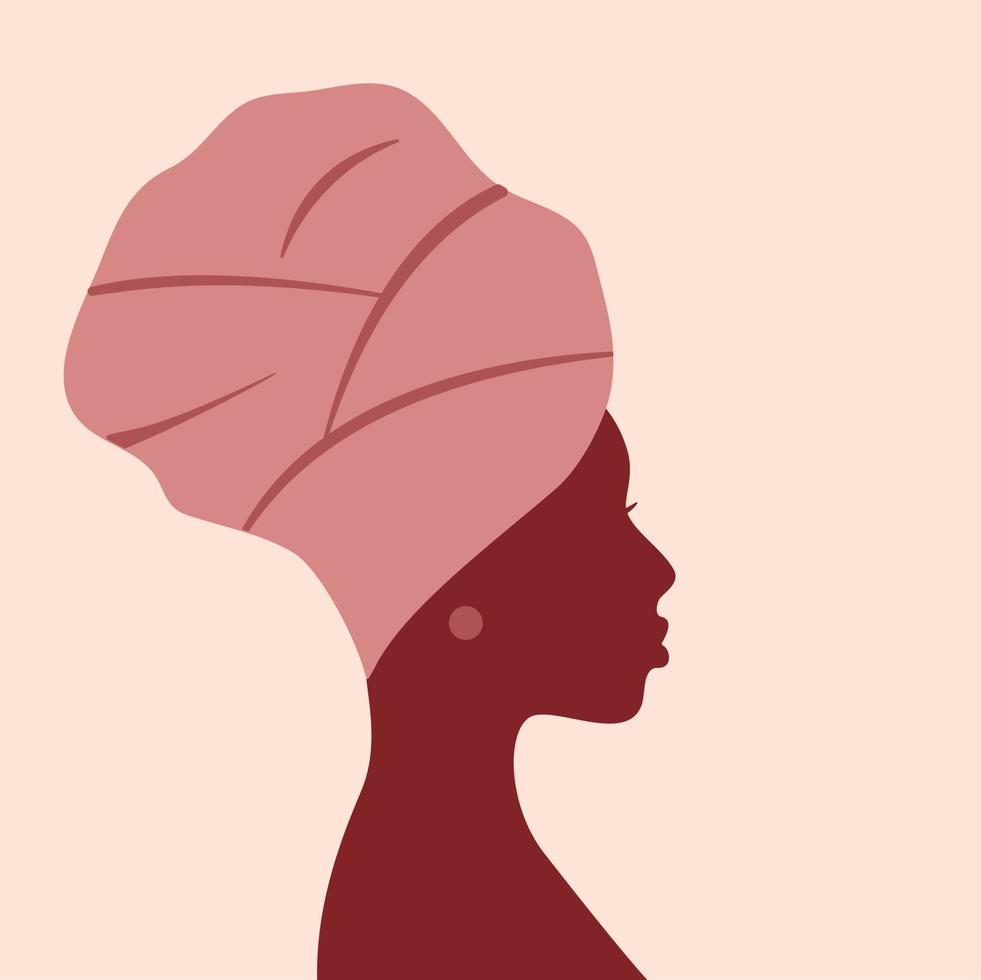 African american woman silhouette. Portrait profile. Young Girl with a headwrap on her head. Vector illustration