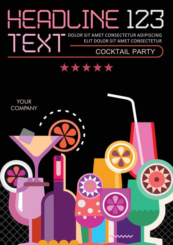 Cocktail glasses on a black background vector