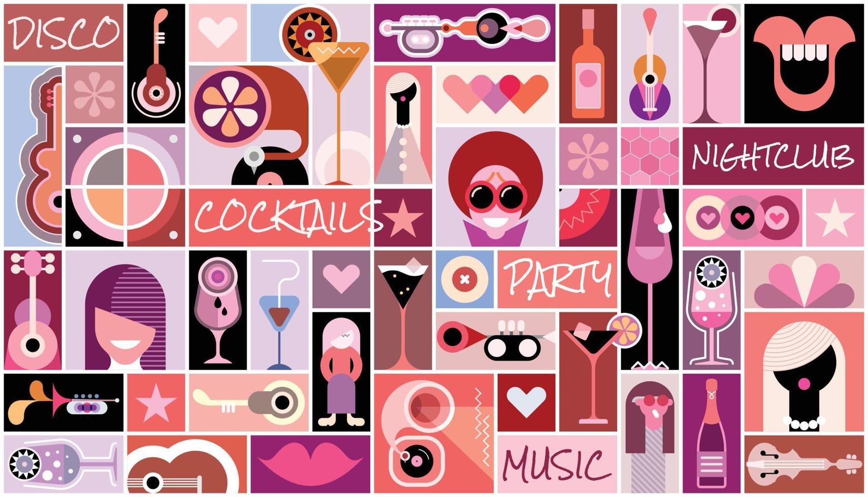 Disco Party pop art collage vector
