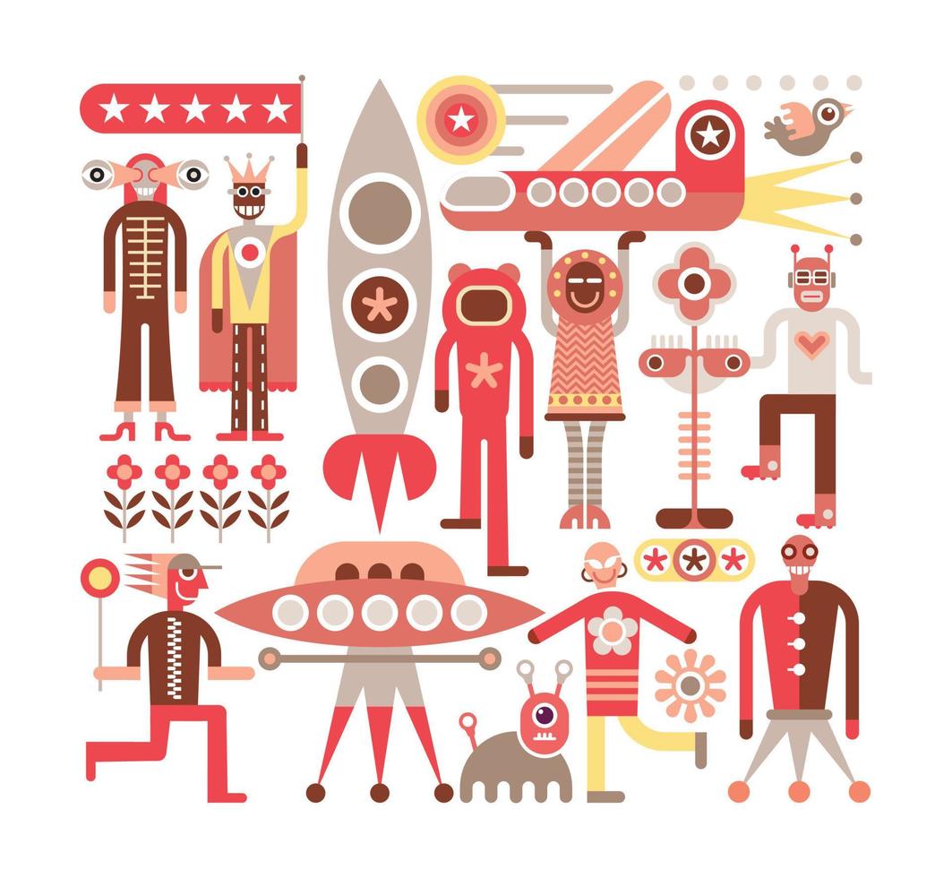 Humans and Aliens vector