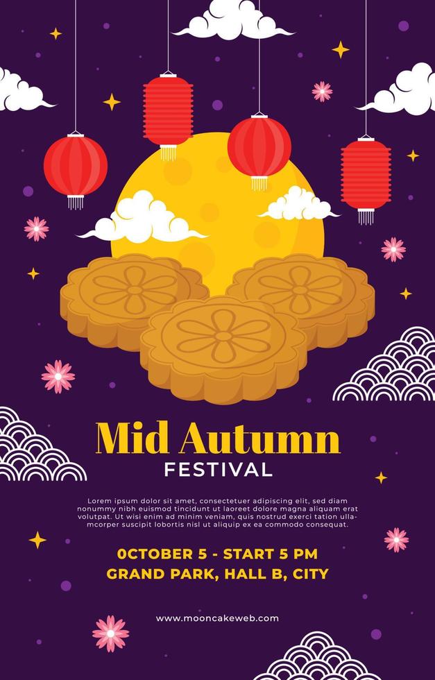 festival del medio otoño con diseño de volante de elemento mooncake vector