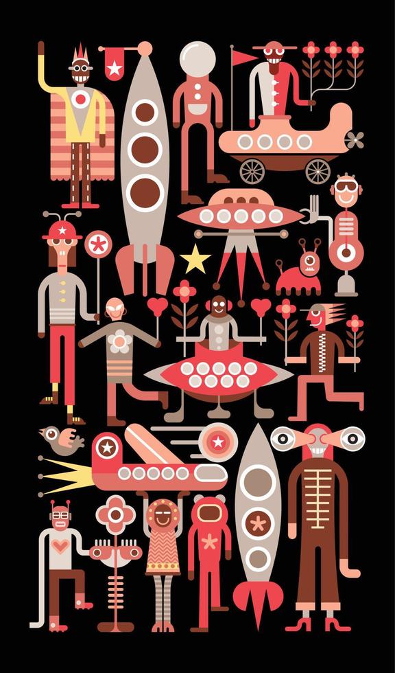 Humans and Aliens Vector Graphic