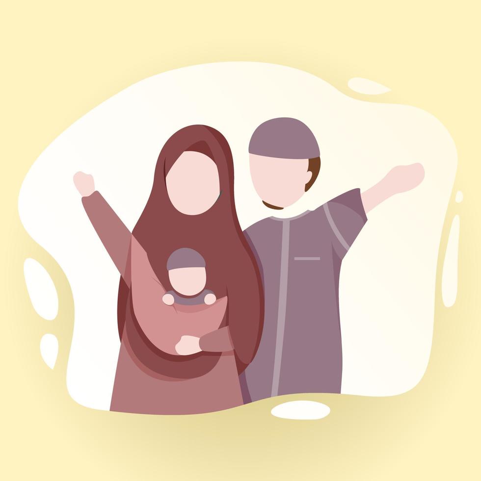 Muslim Family with Little Baby Cute, Flat Design Concept vector