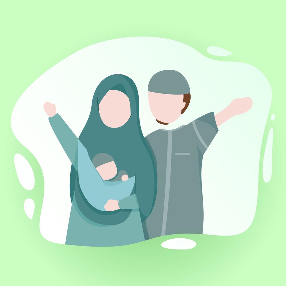 Muslim Family with Little Baby Cute in the arms, Flat Design Concept vector