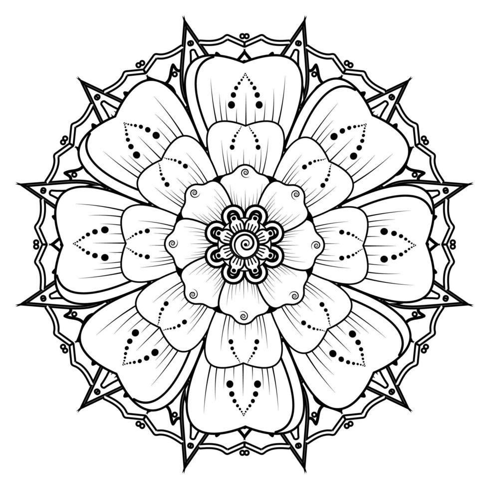 fondo floral con flor mehndi. adorno decorativo en estilo étnico oriental, adorno de garabato, dibujo a mano de contorno. página del libro para colorear. vector