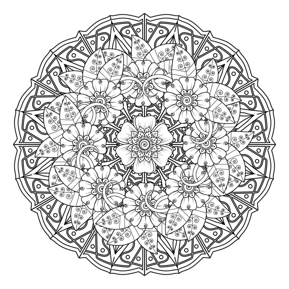 Circular pattern in form of mandala for Henna, Mehndi, tattoo, decoration. Decorative ornament in ethnic oriental style. Coloring book page. vector