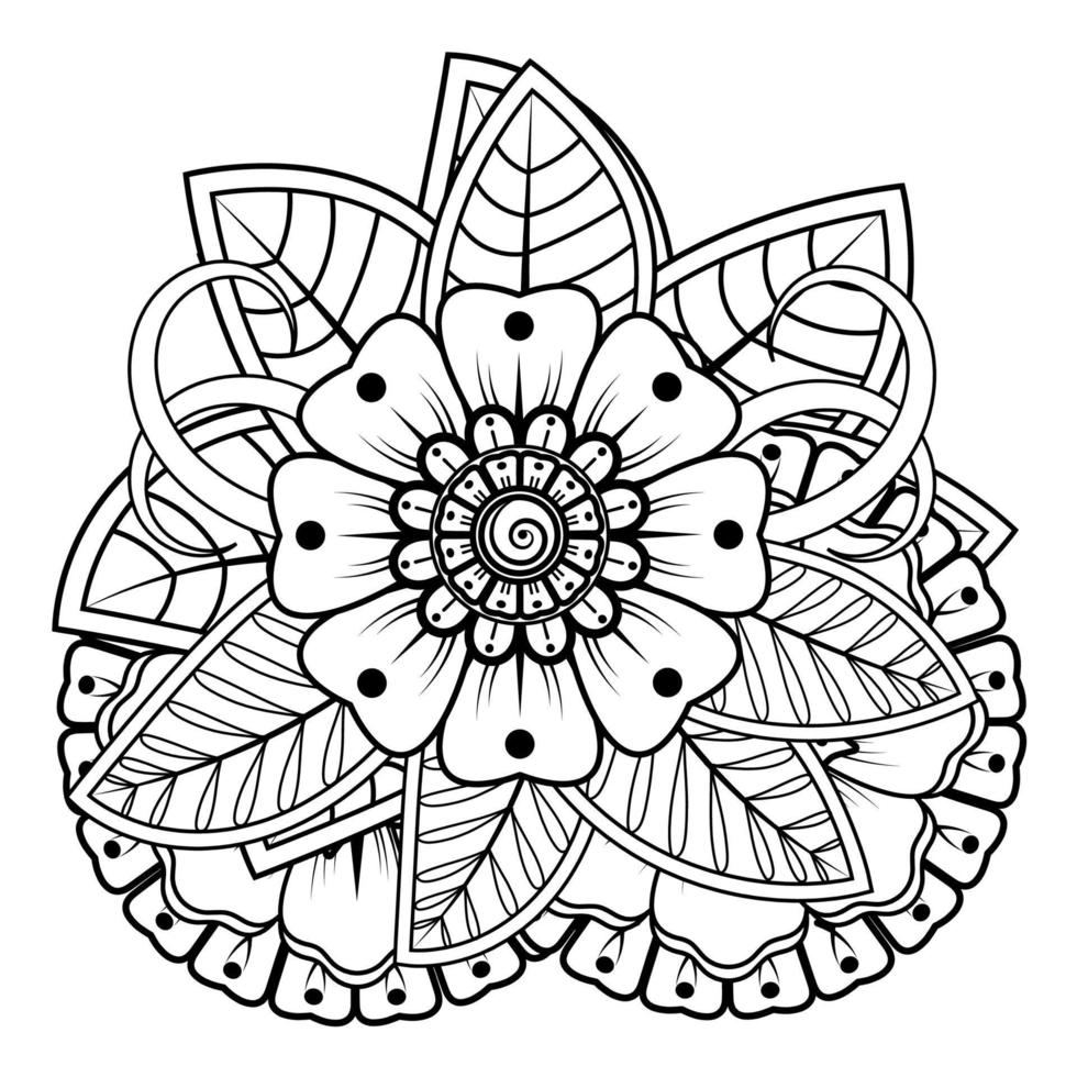 fondo floral con flor mehndi. adorno decorativo en estilo étnico oriental, adorno de garabato, dibujo a mano de contorno. página del libro para colorear. vector