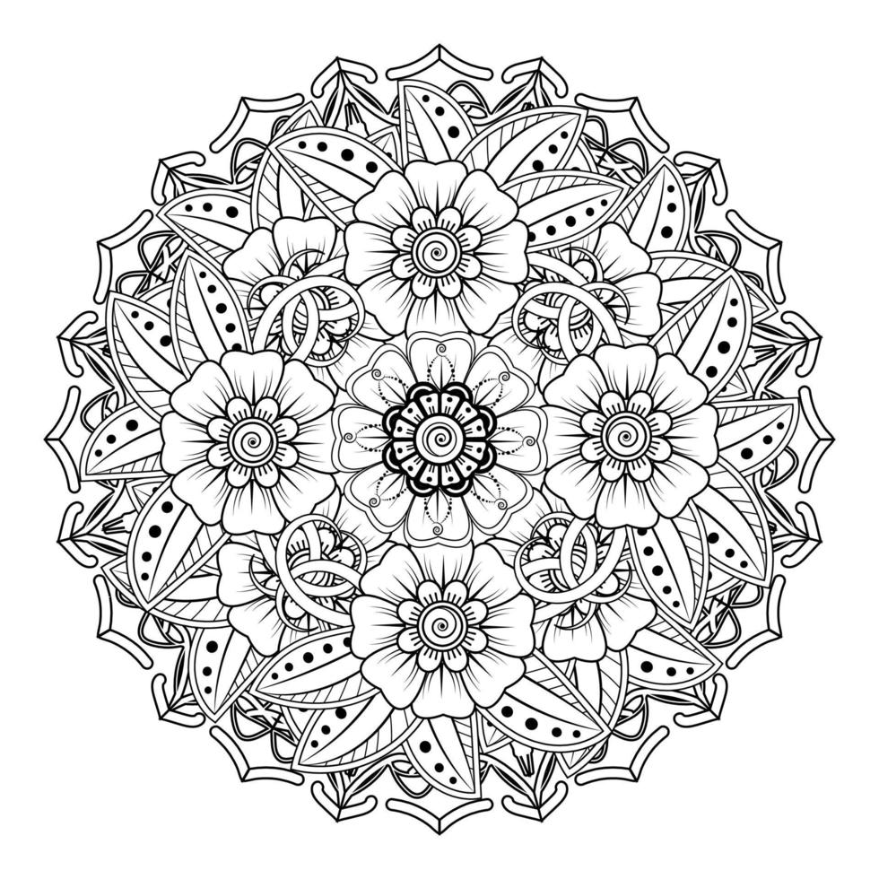 patrón circular en forma de mandala para henna, mehndi, tatuaje, decoración. adorno decorativo en estilo étnico oriental. página de libro para colorear. vector