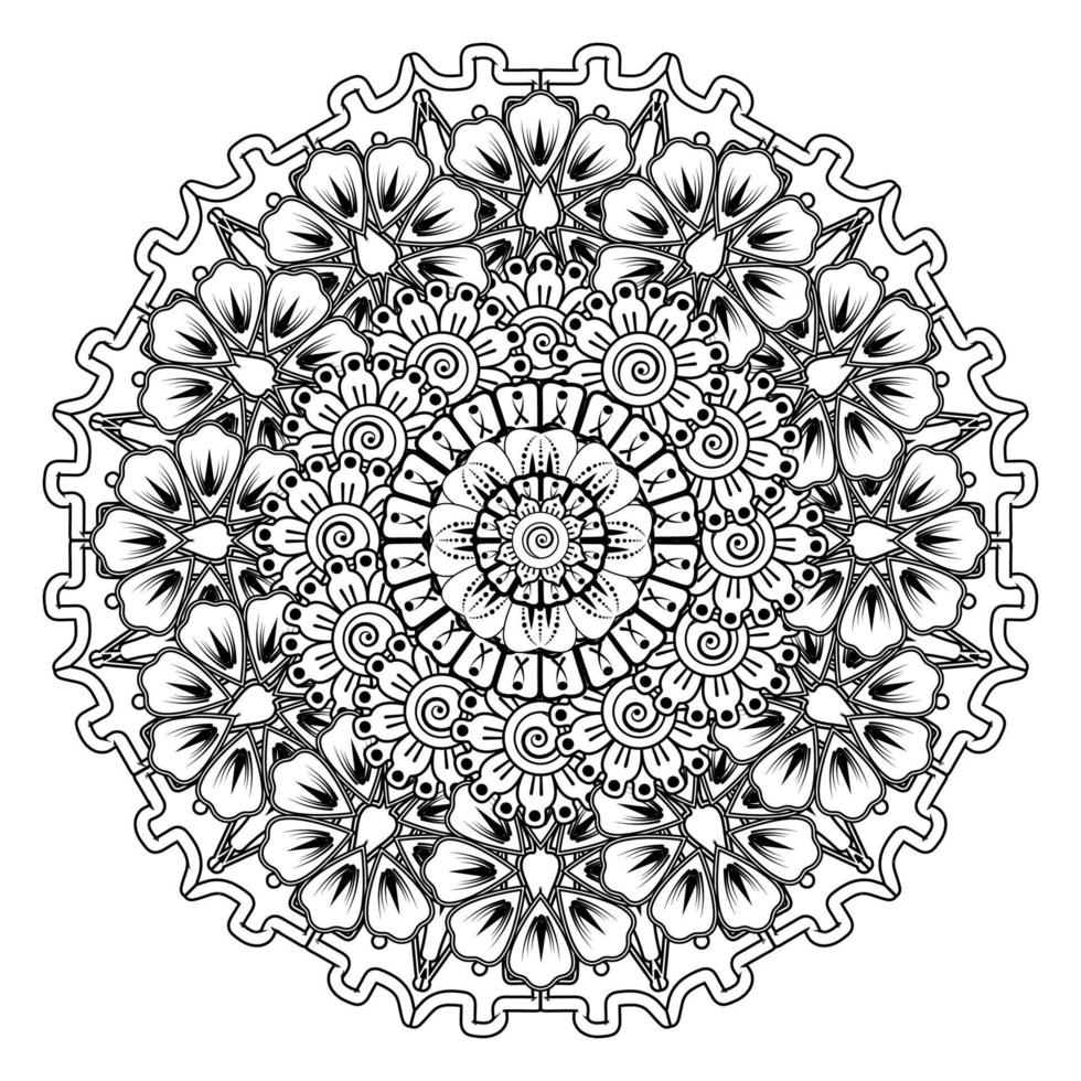 fondo floral con flor mehndi. adorno decorativo en estilo étnico oriental, adorno de garabato, dibujo a mano de contorno. página del libro para colorear. vector