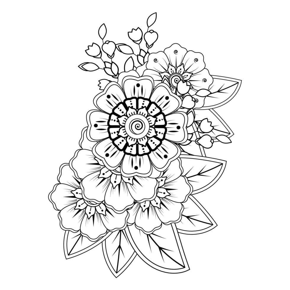 Floral Background with mehndi flower. Decorative ornament in ethnic oriental style, doodle ornament, outline hand draw. Coloring book page. vector