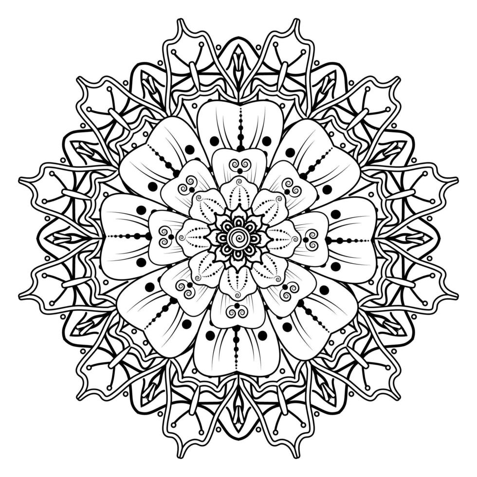 fondo floral con flor mehndi. adorno decorativo en estilo étnico oriental, adorno de garabato, dibujo a mano de contorno. página del libro para colorear. vector