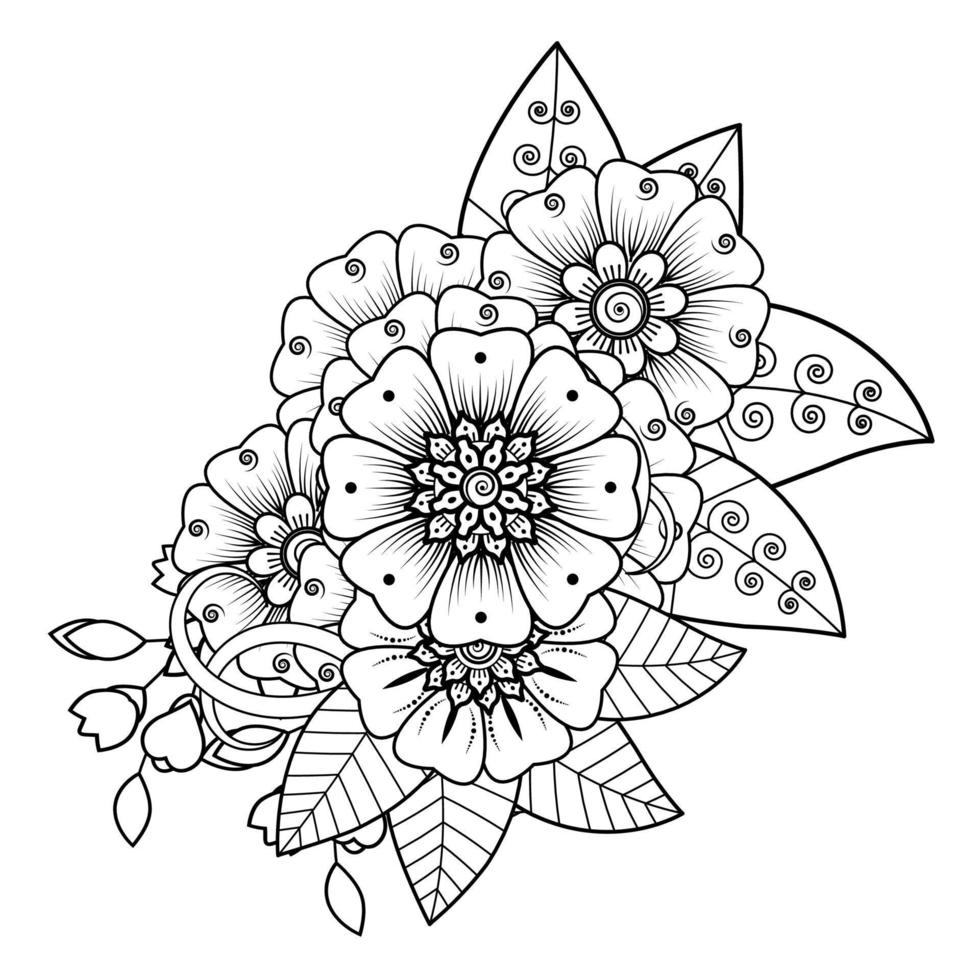 fondo floral con flor mehndi. ornamento decorativo en estilo étnico oriental. libro de colorear. vector