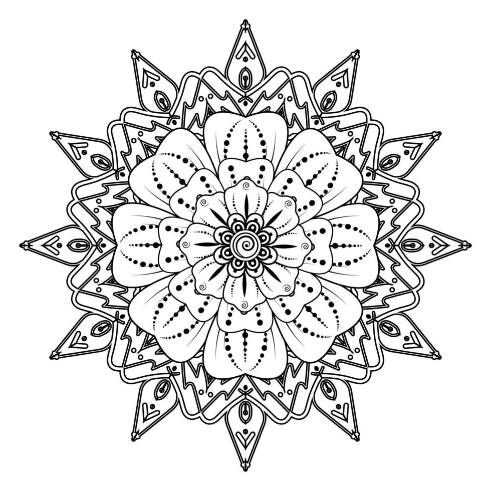 fondo floral con flor mehndi. adorno decorativo en estilo étnico oriental, adorno de garabato, dibujo a mano de contorno. página del libro para colorear. vector