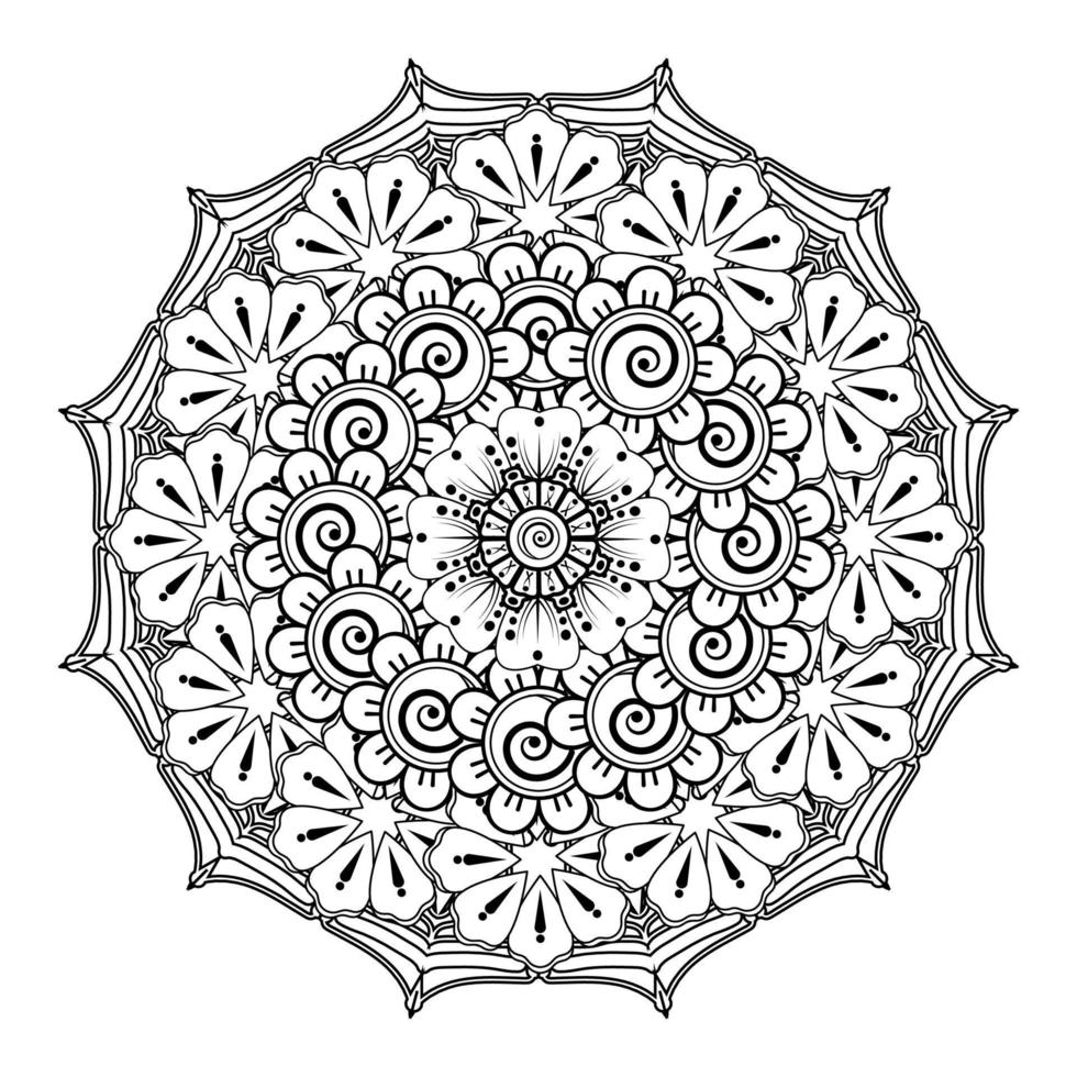 fondo floral con flor mehndi. adorno decorativo en estilo étnico oriental, adorno de garabato, dibujo a mano de contorno. página del libro para colorear. vector