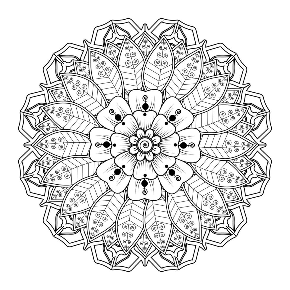 fondo floral con flor mehndi. adorno decorativo en estilo étnico oriental, adorno de garabato, dibujo a mano de contorno. página del libro para colorear. vector