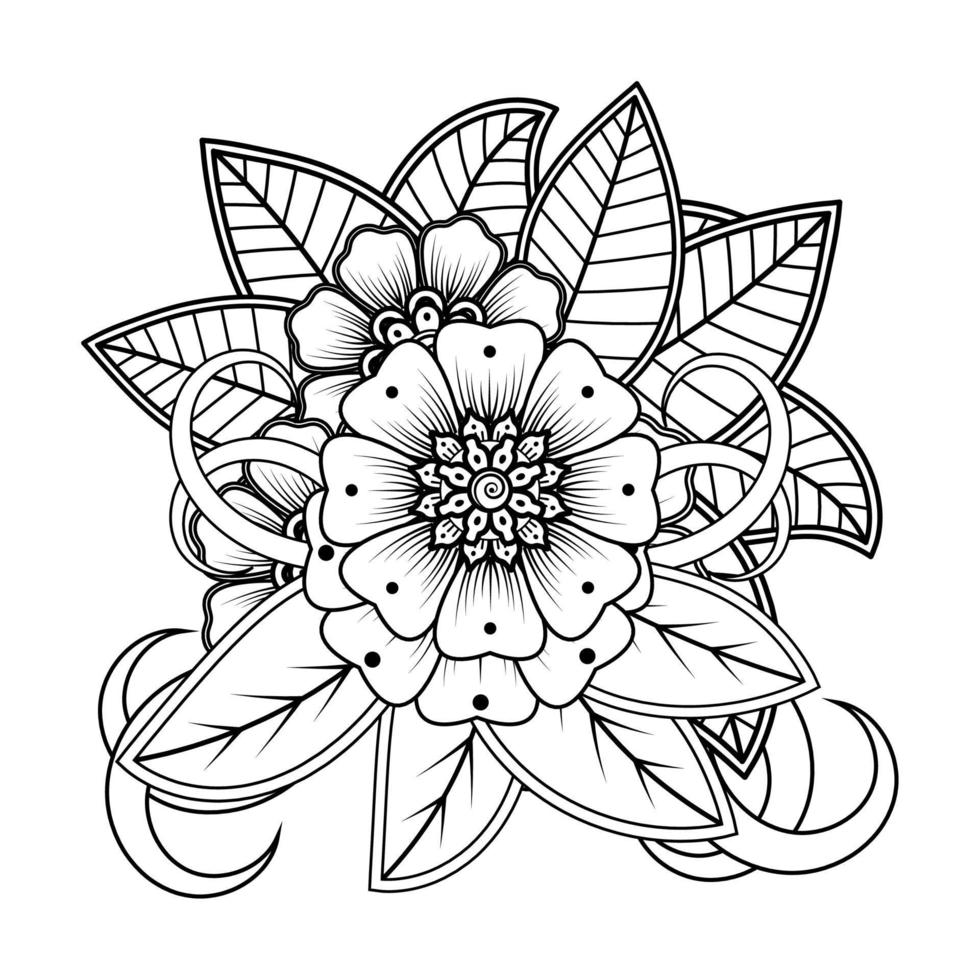 fondo floral con flor mehndi. adorno decorativo en estilo étnico oriental, adorno de garabato, dibujo a mano de contorno. página del libro para colorear. vector