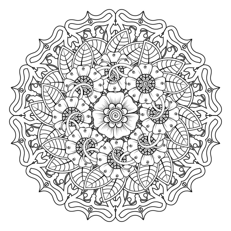 patrón circular en forma de mandala para henna, mehndi, tatuaje, decoración. adorno decorativo en estilo étnico oriental. página de libro para colorear. vector