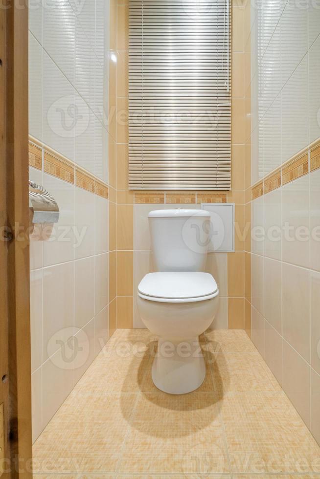 toilet and detail of a corner shower cabin with wall mount shower attachment photo