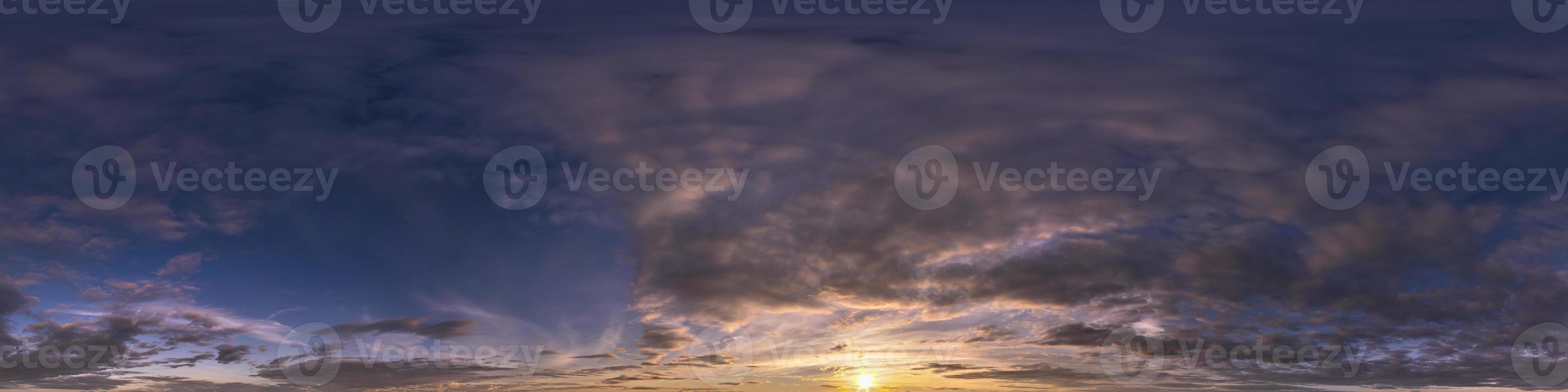 evening dark blue sky hdr 360 panorama with white beautiful clouds in seamless projection with zenith for use in 3d graphics or game development as sky dome or edit drone shot for sky replacement photo