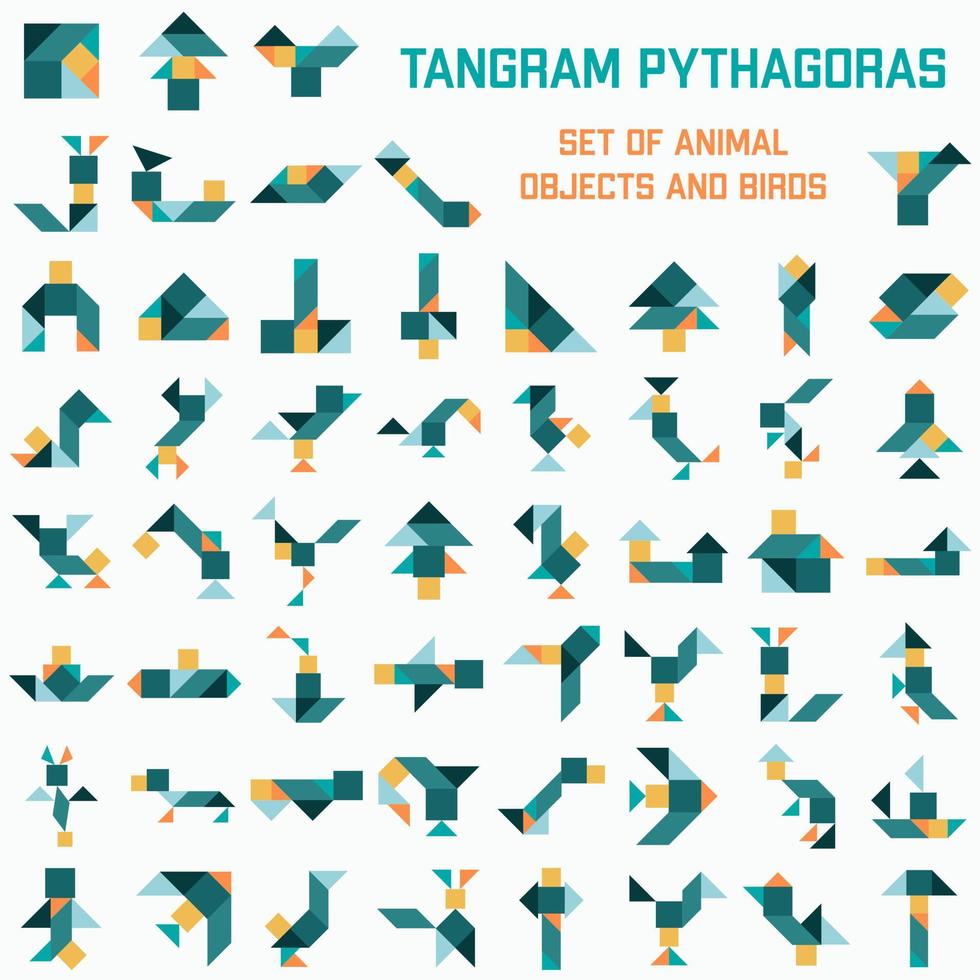 Set of Tangram Puzzle. Pythagoras. Pythagoras square. vector