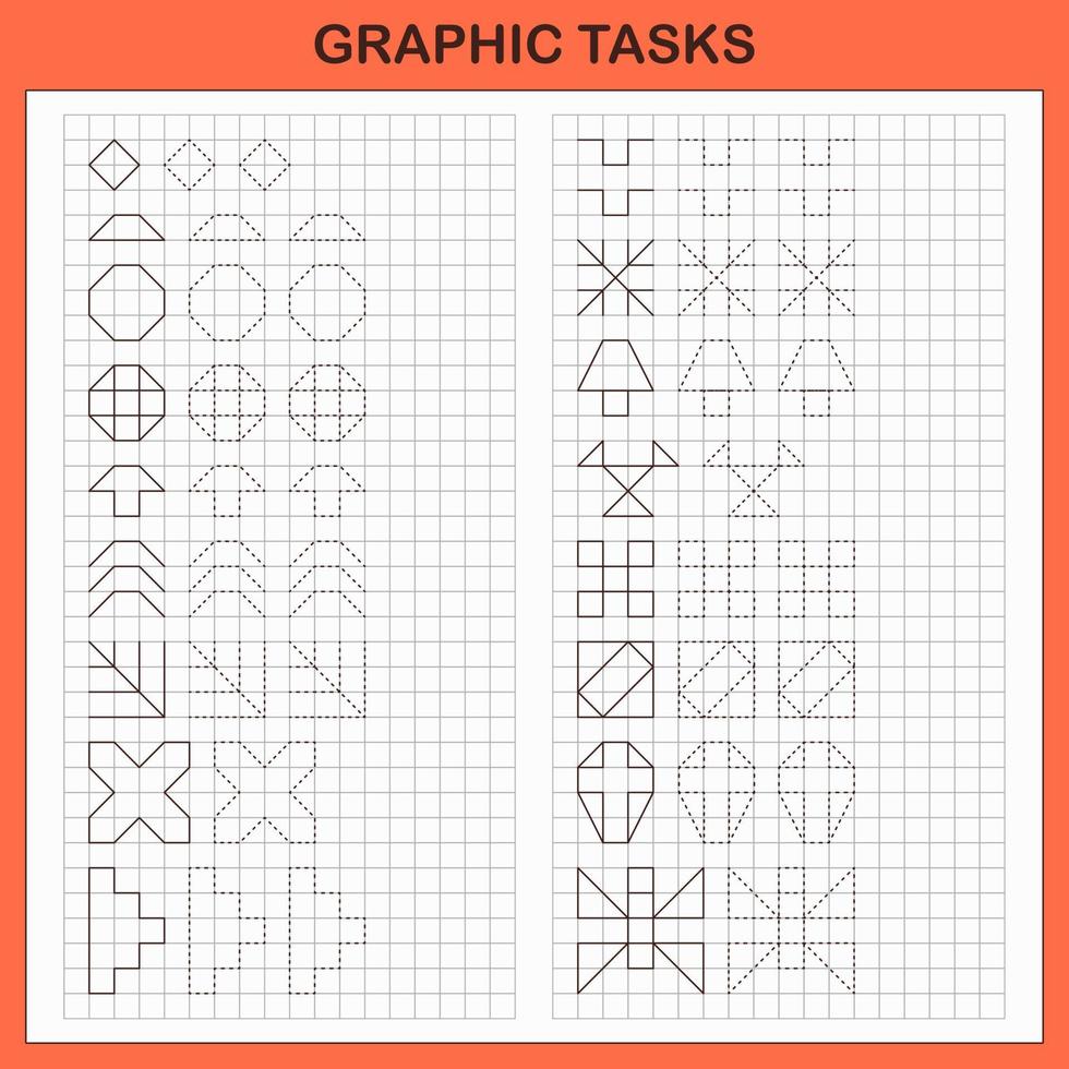 Graphic tasks by cells. Educational games for kids vector