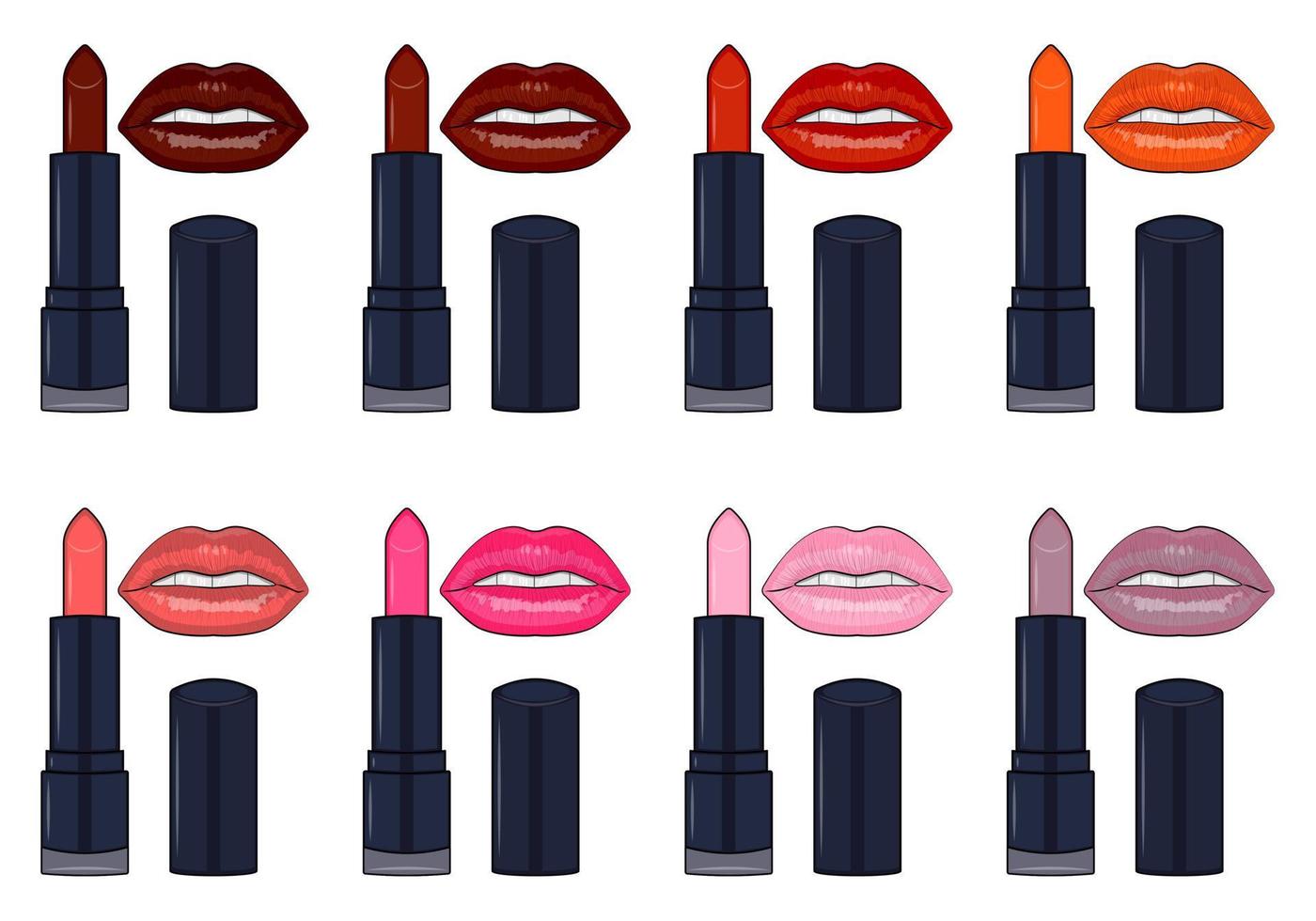 conjunto de lápices labiales para mujer en diferentes tonos vector