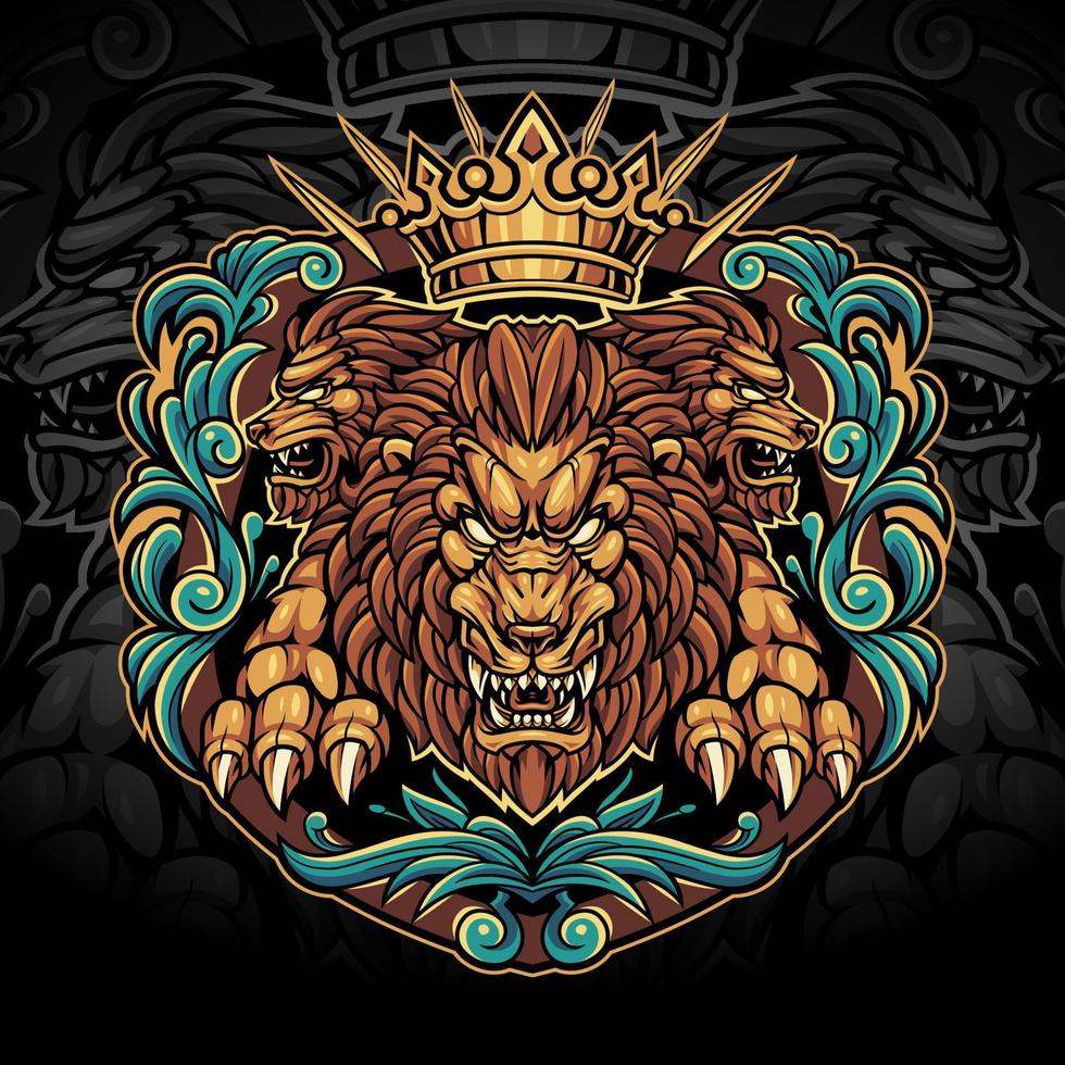 el diseño del logotipo de la mascota del deporte rey leones vector