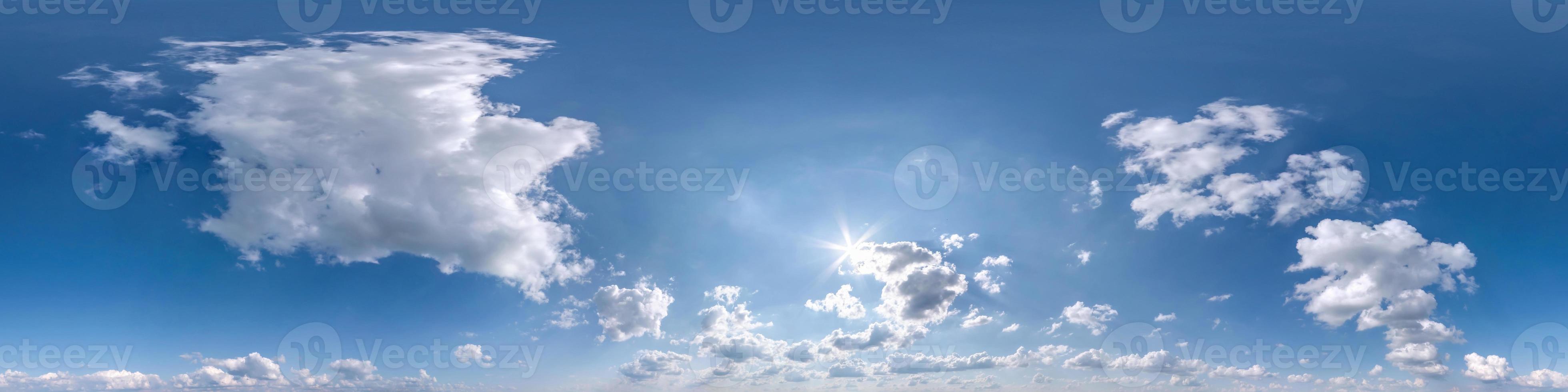 clear blue sky with beautiful clouds. Seamless hdri panorama 360 degrees angle view without ground for use in 3d graphics or game development as sky dome or edit drone shot photo