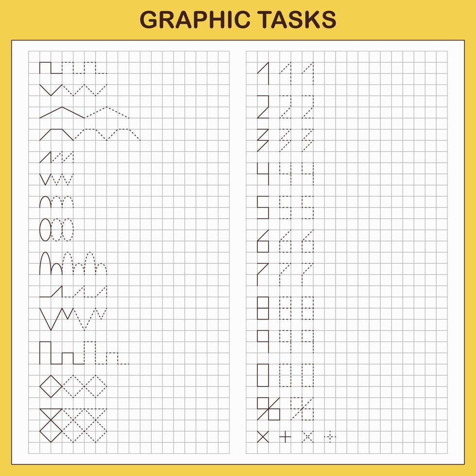 Graphic tasks by cells. Educational games for kids vector