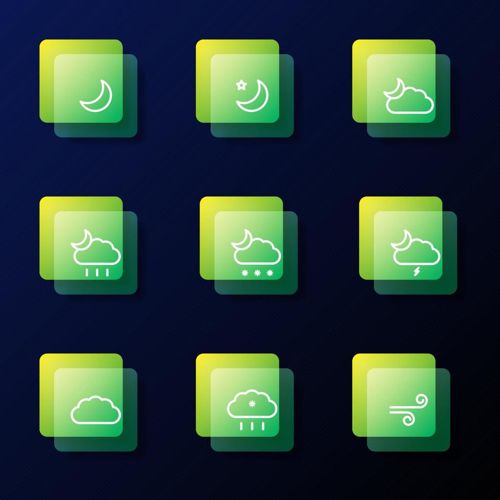iconos con fenómenos meteorológicos. conjunto de 9 iconos de moda para sitios web o aplicaciones. ui e íconos de aplicaciones para teléfonos inteligentes o tabletas. ilustración vectorial vector