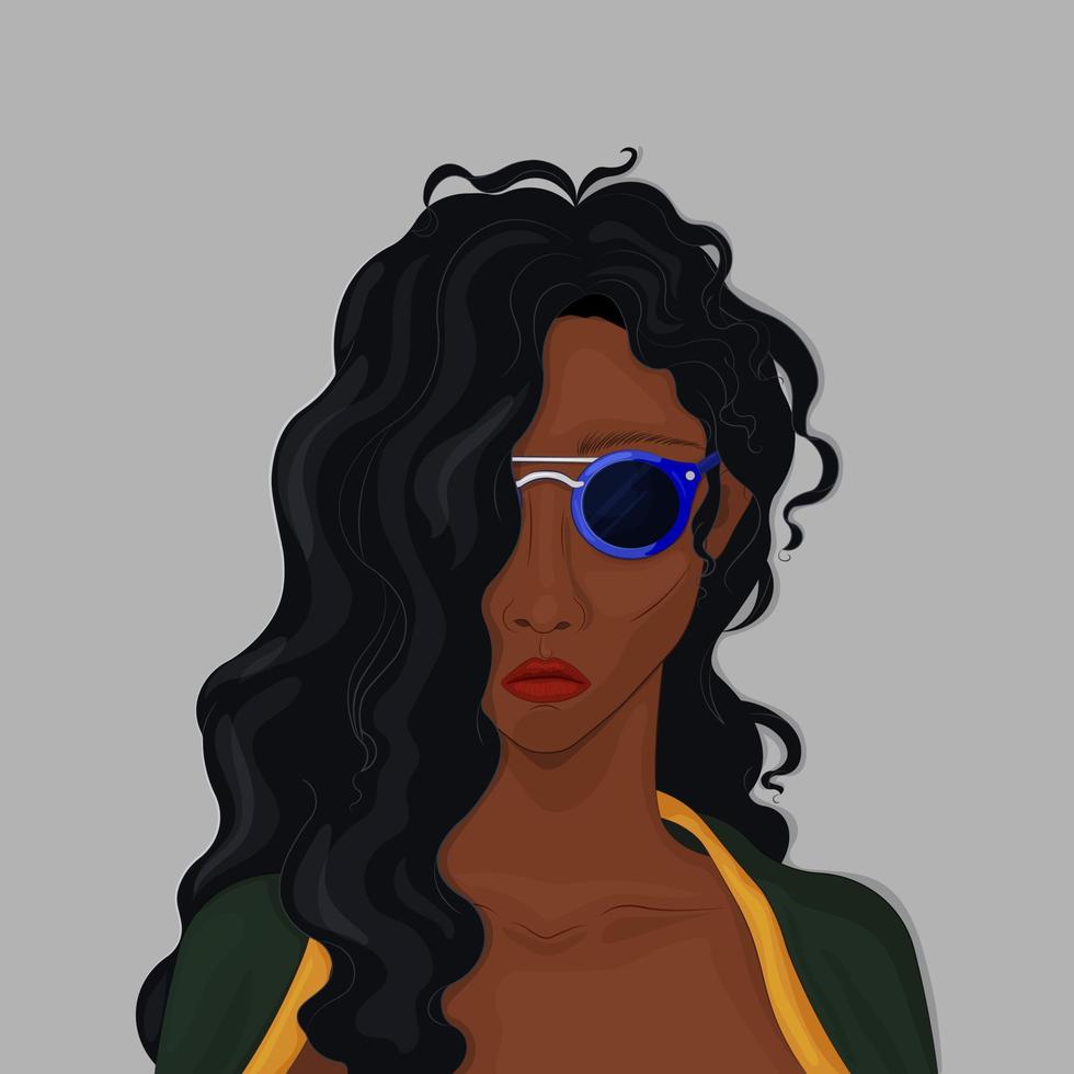 Portrait of african american woman in sunglasses. vector