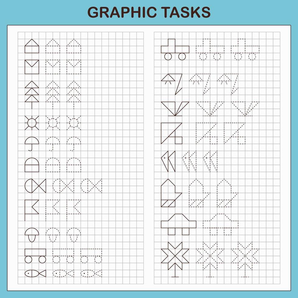 Graphic tasks by cells. Educational games for kids vector