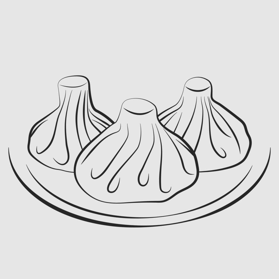 Stylish logo with khinkali on the plate. Georgian cuisine. Simple logo with three khinkali. Vector illustration