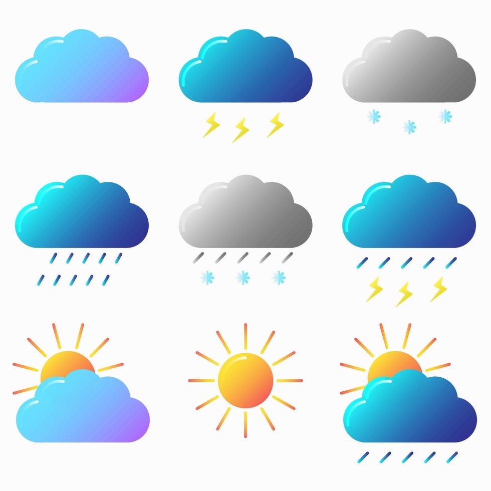 Stylish gradient icons with phenomena weather. Modern isolated icons in flat style on white background. Vector illustration.