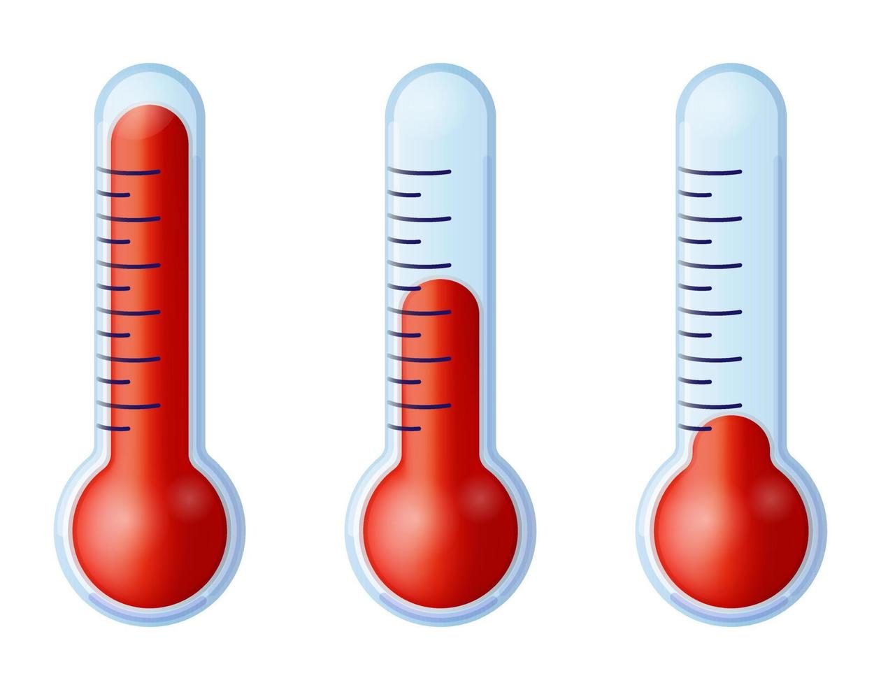 Red thermometers with different levels of hot. Vector illustration.