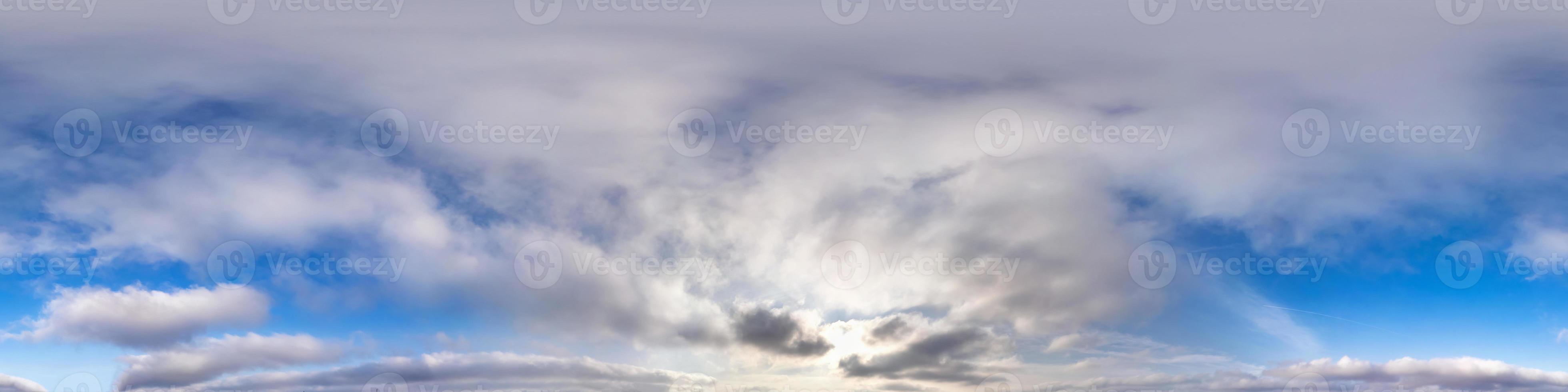 clear blue sky with white beautiful clouds. Seamless hdri panorama 360 degrees angle view  with zenith for use in 3d graphics or game development as sky dome or edit drone shot photo