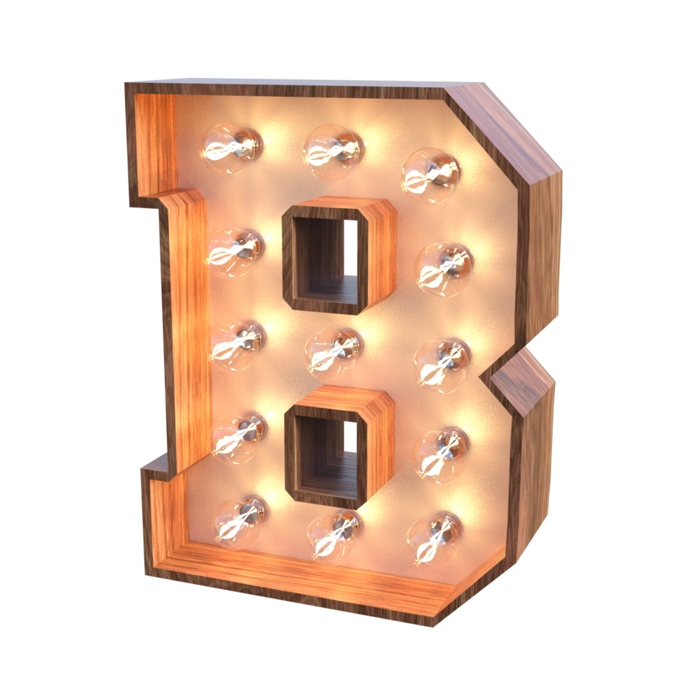 letters and number with lights 3d rendering png