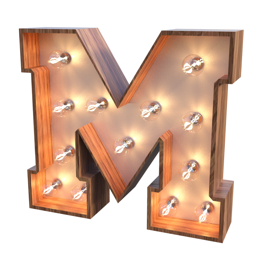 letters and number with lights 3d rendering png