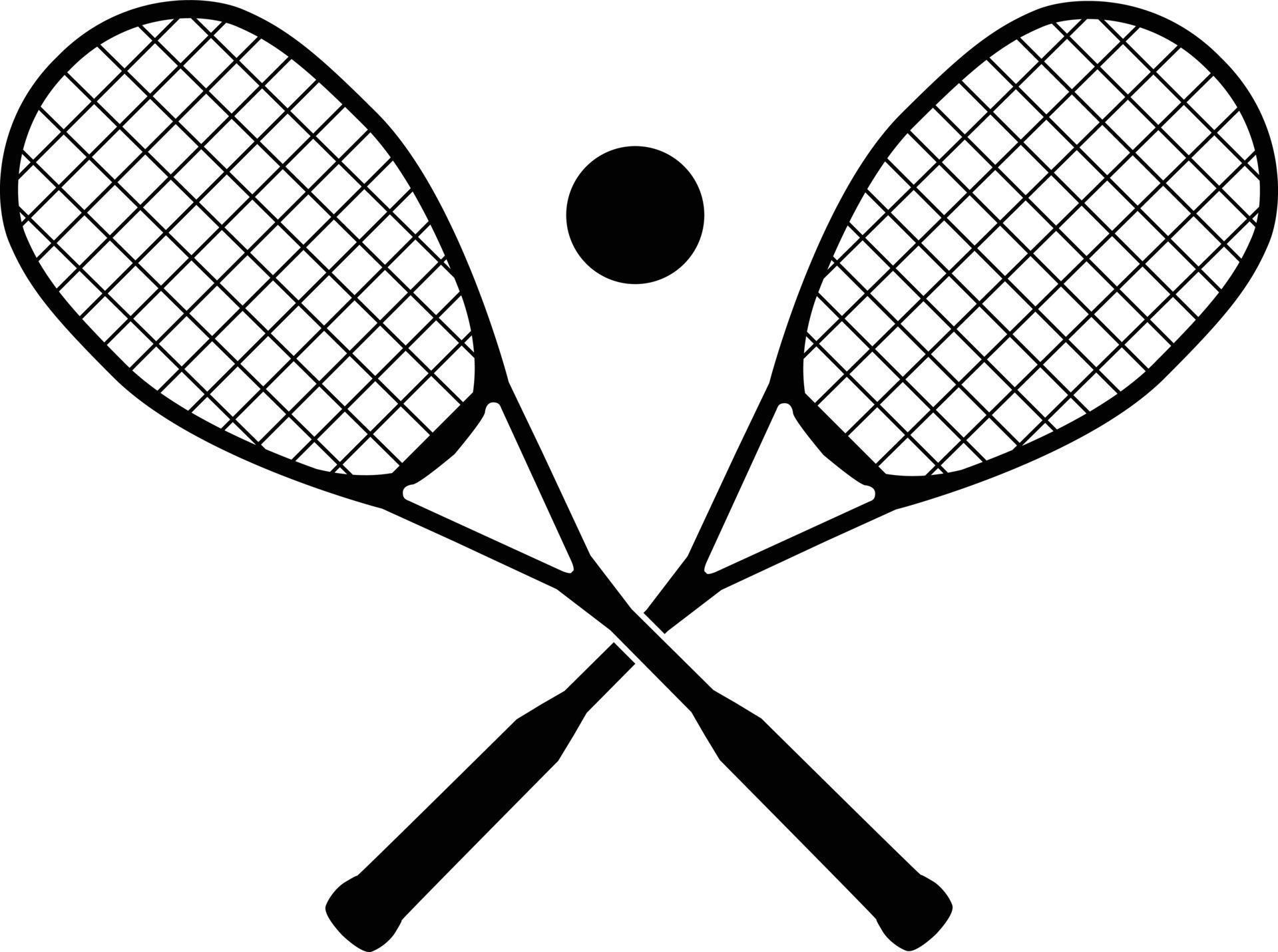 Squash rackets with ball on white background. squash crossed rackets