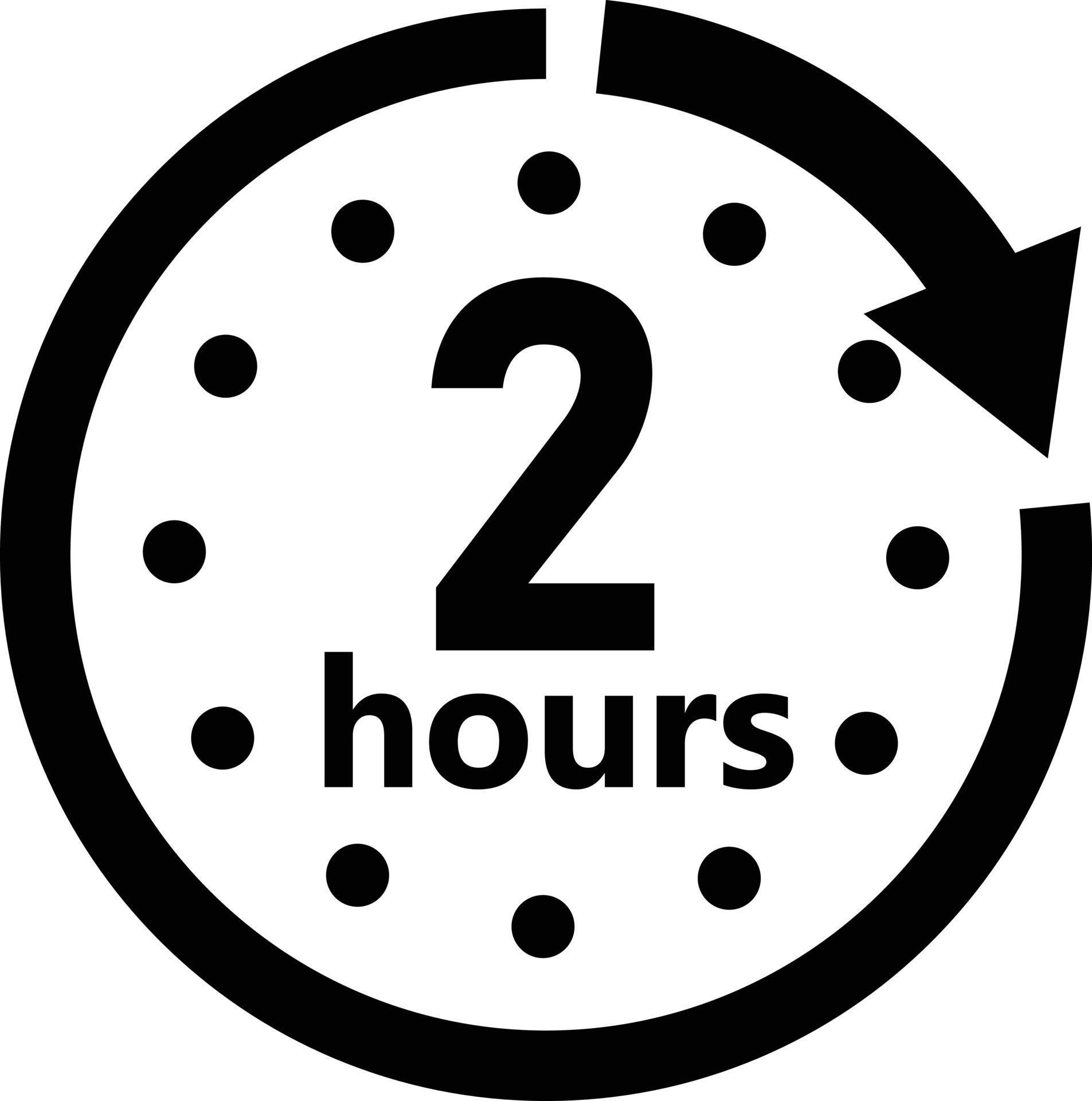 Two Hour Arrow Icon On White Background 2 Hours Sign Timer Symbol 